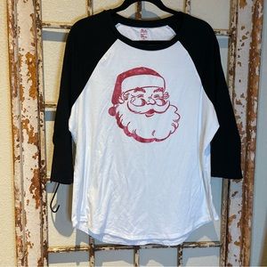 State of Mine Womens Long Sleeve Old School Santa Christmas Holiday Shirt L